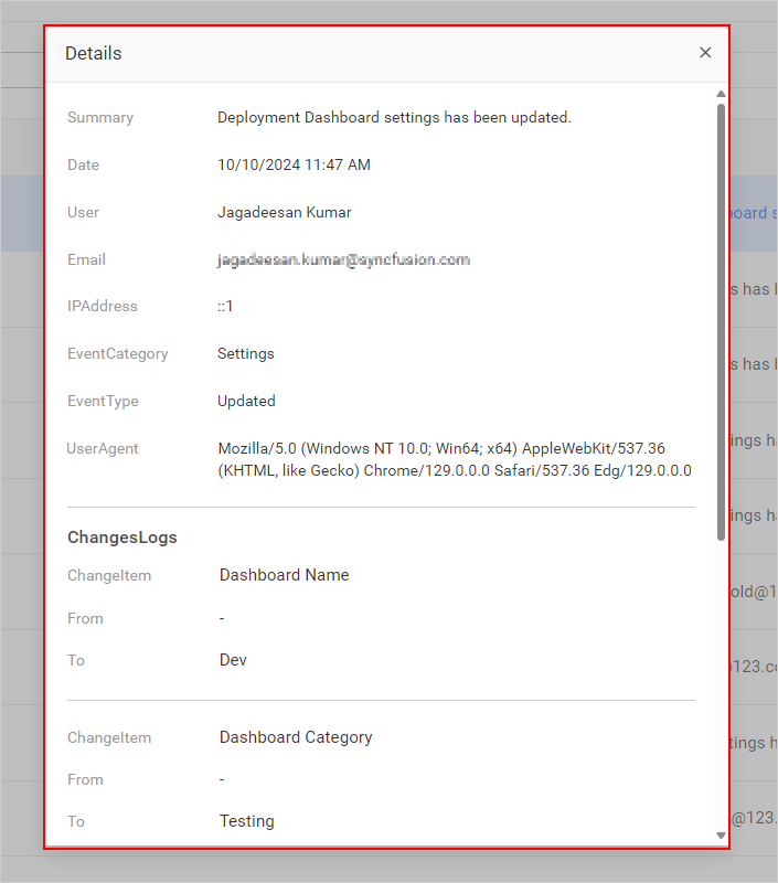 Activity Logs View Details