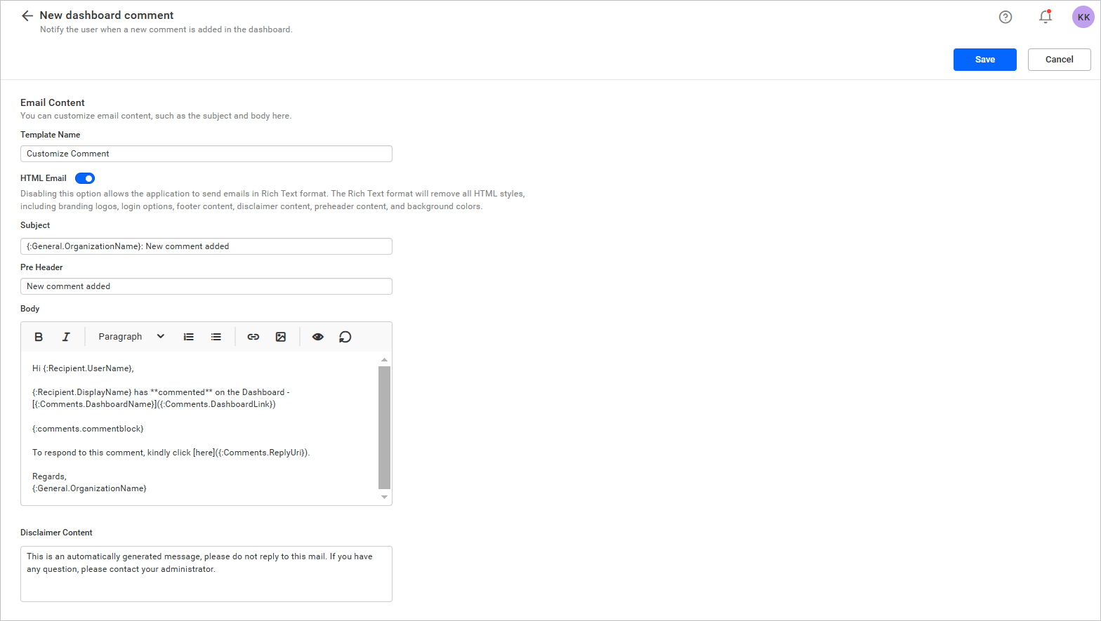 Customize Email templates