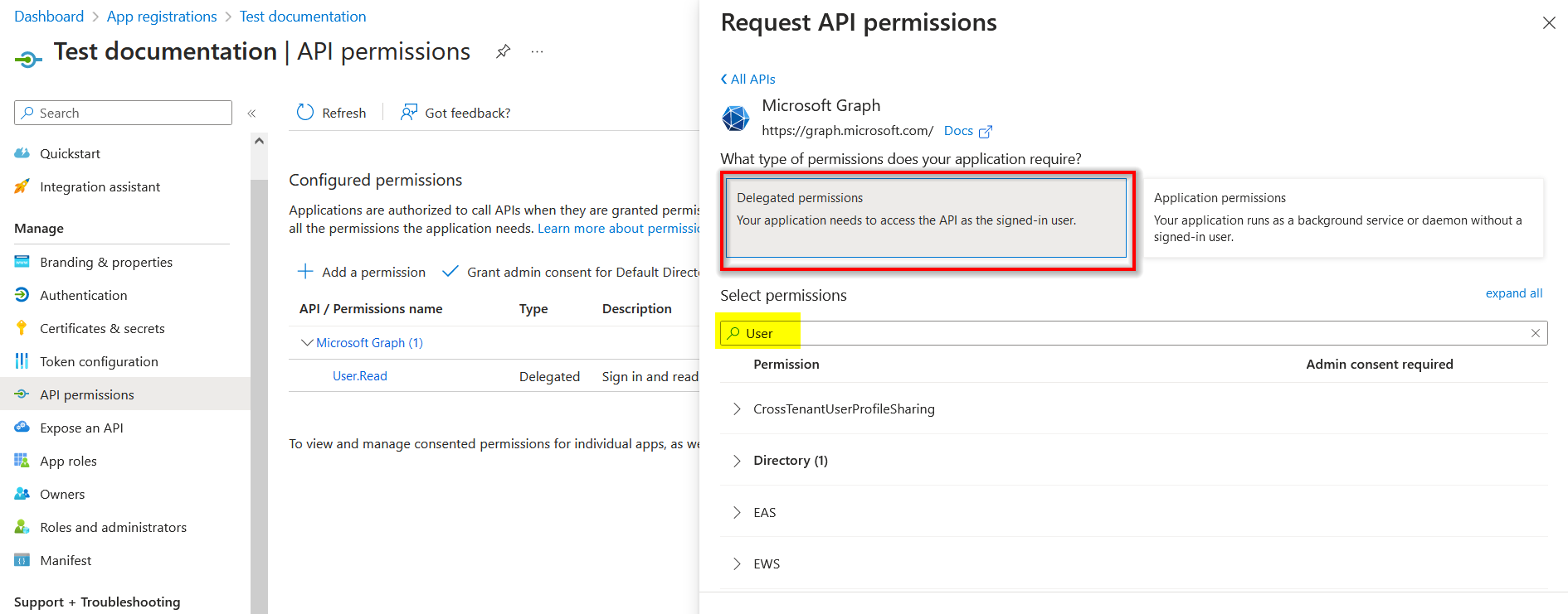 Delegated Permissions - User