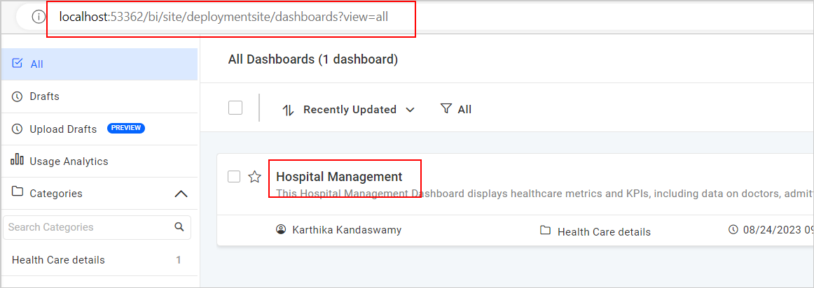 Deployment dashboards in other sites