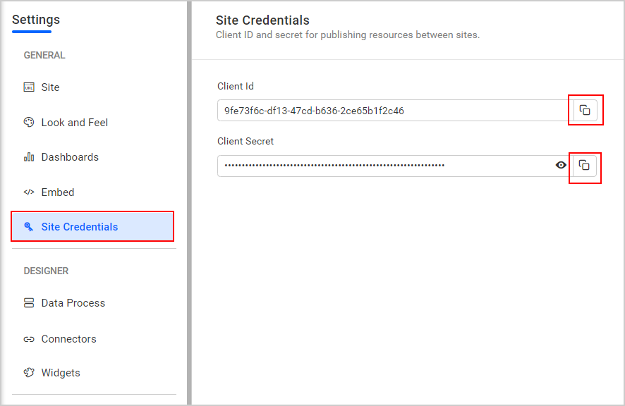 Site credentials copy