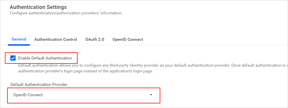 Enable OpenID Default Authentication
