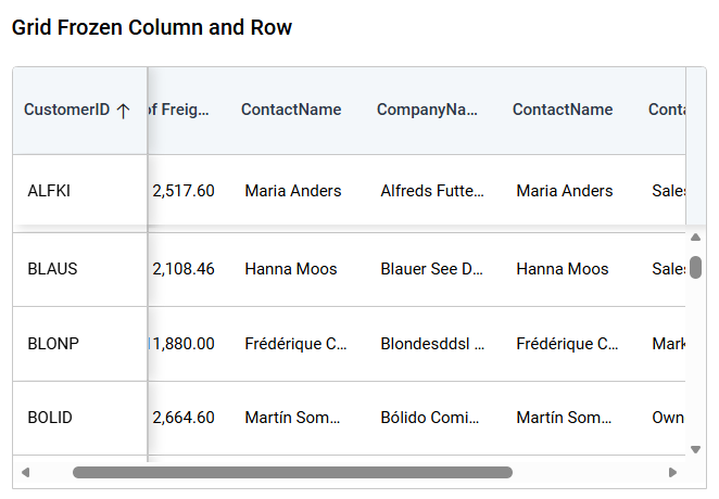 Grid with frozen enabled