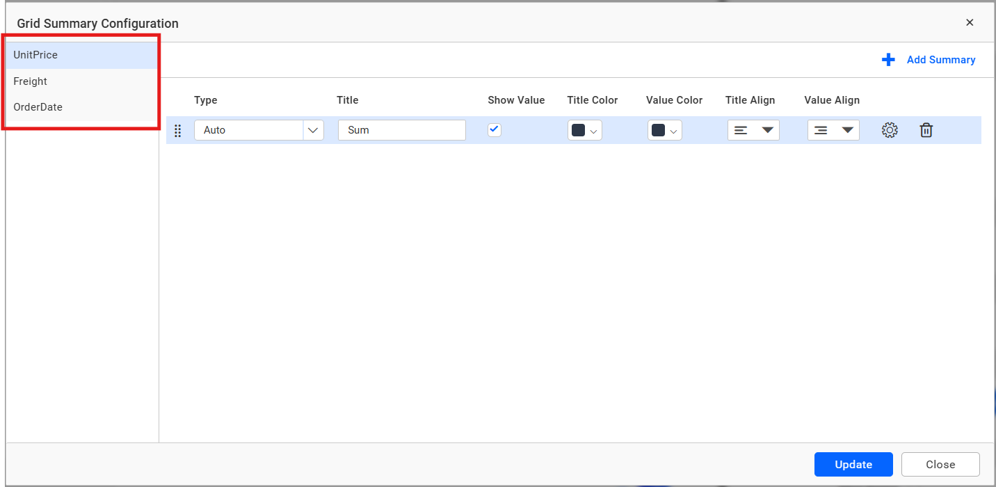 Summary Row Customize