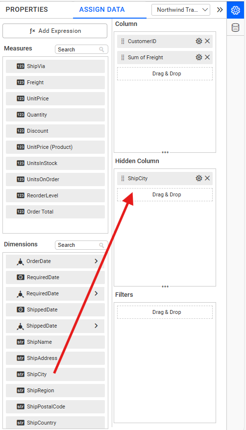 Hidden column configuration