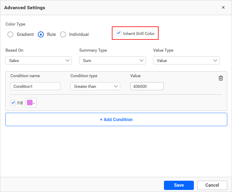 Inherit Drill color Checkbox