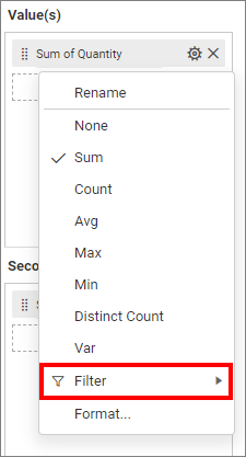Combo-chart Value filter settings