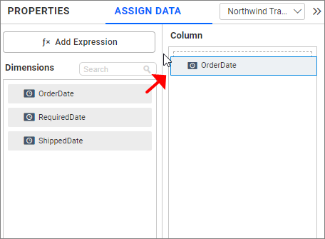 dragging fields to configure data for date picker