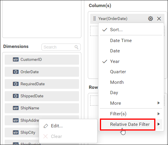 relative date filter option
