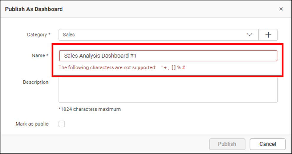 Publish dashboard exception