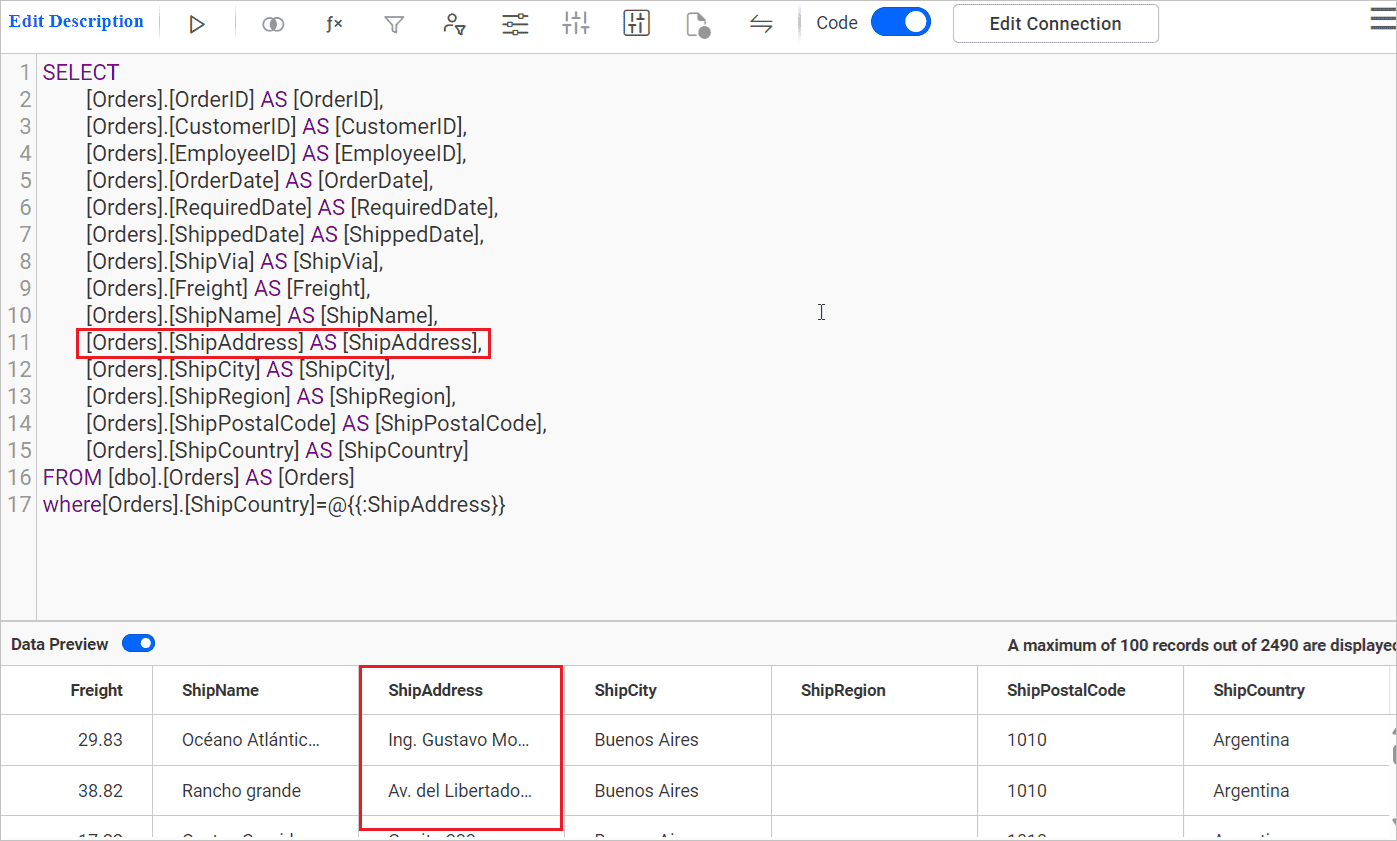 Column in Data Source