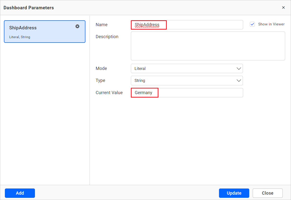 Create Dashboard Parameter