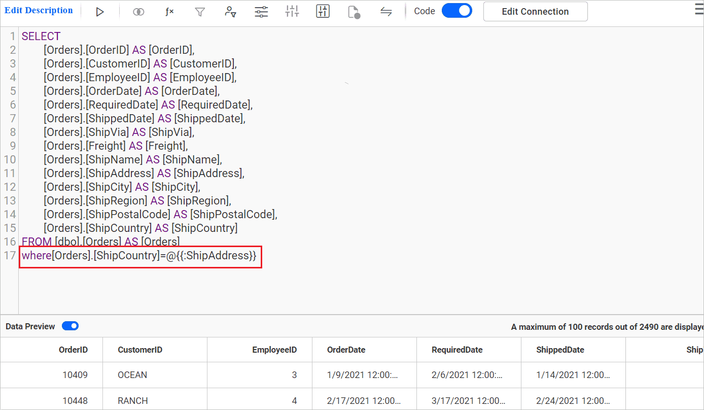 Use Dashboard Parameter in Query