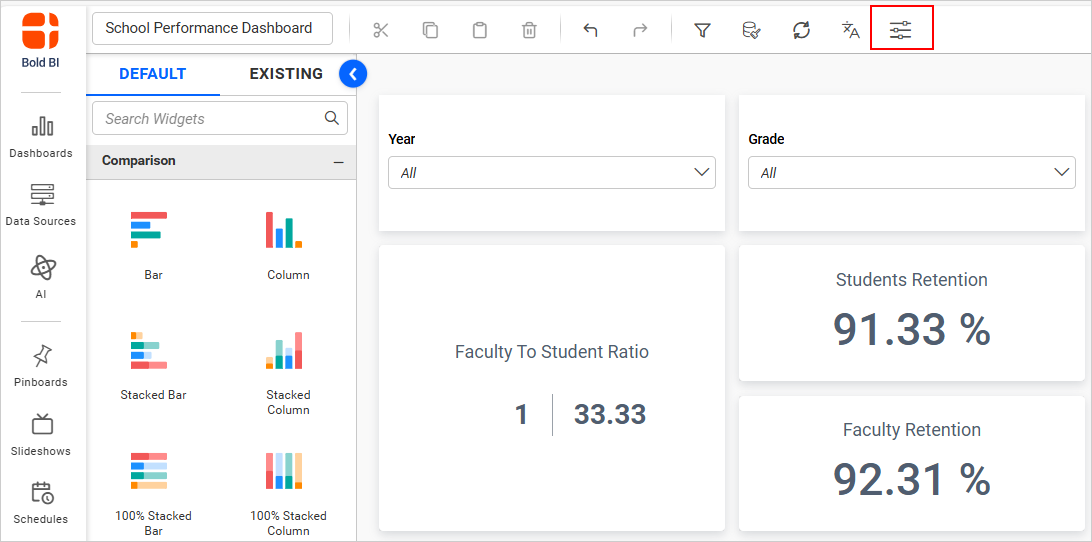 Use dashboard parameter in specific widget