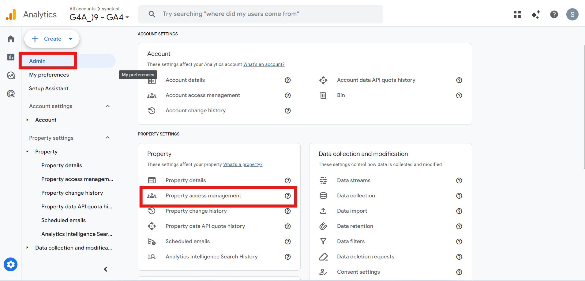 GA4 Admin panel
