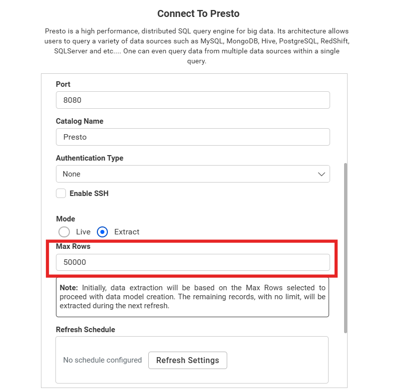 Max rows option