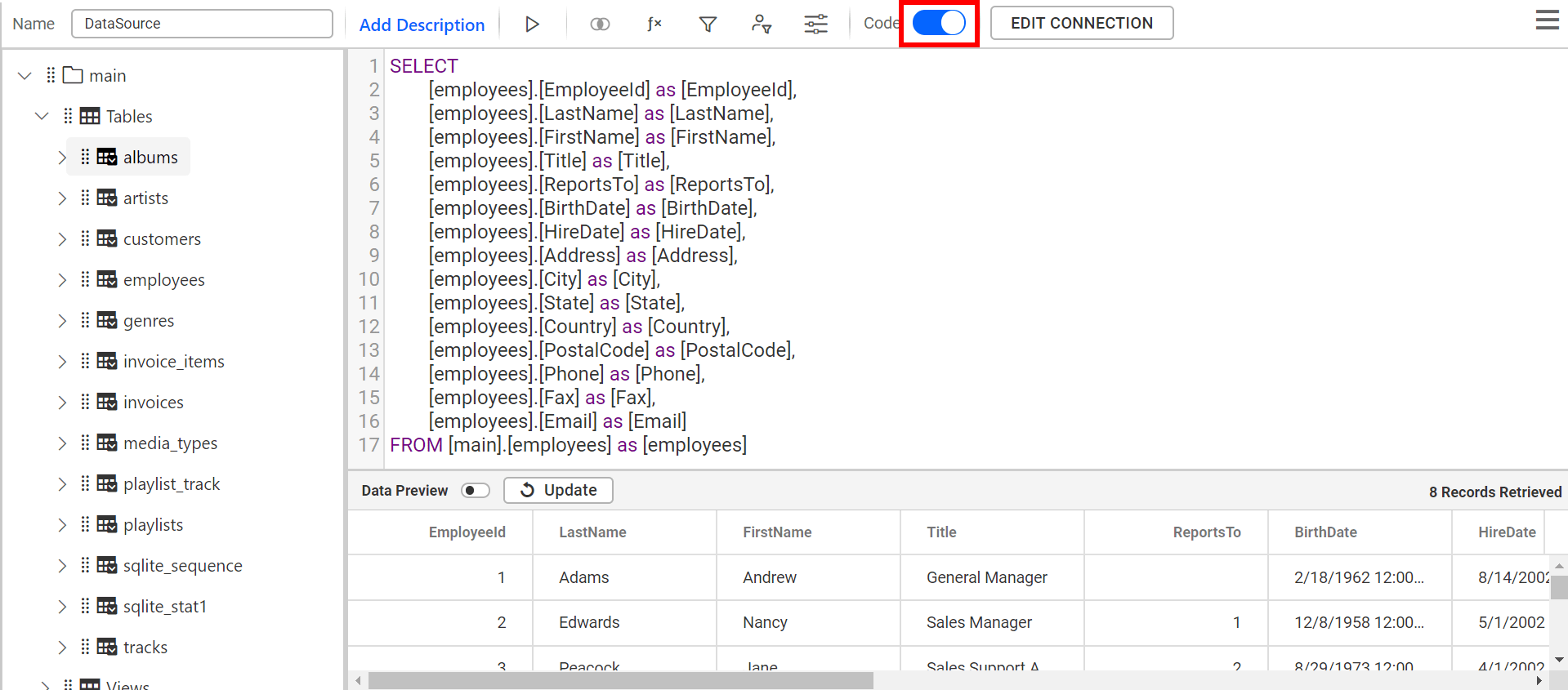 Codeview mode