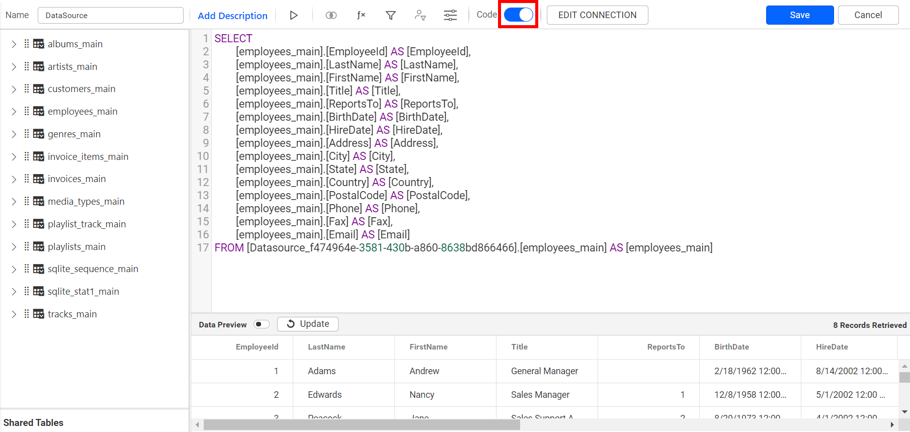 Codeview mode