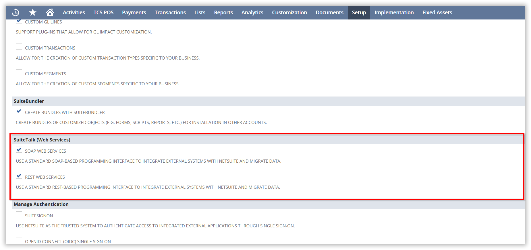 Enable suitetalk