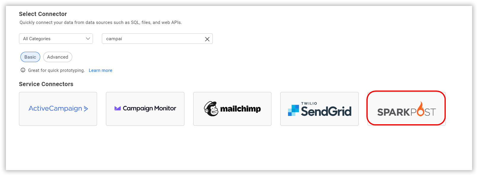 Choose data source from server