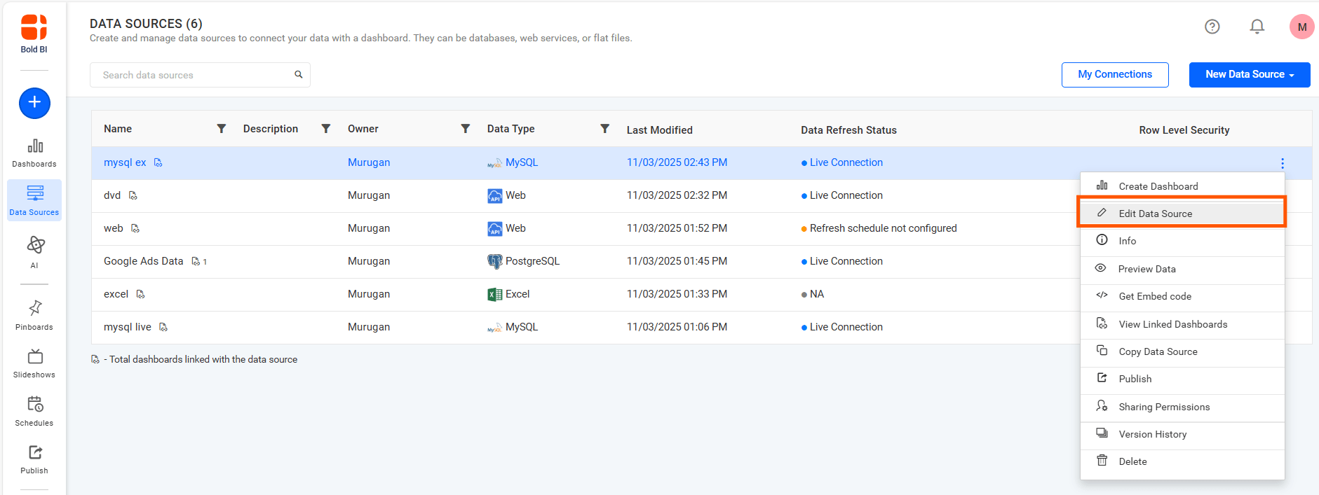 Edit data source