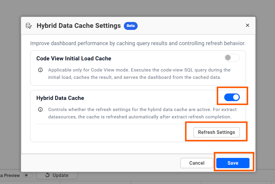 Data Cache Schedule window