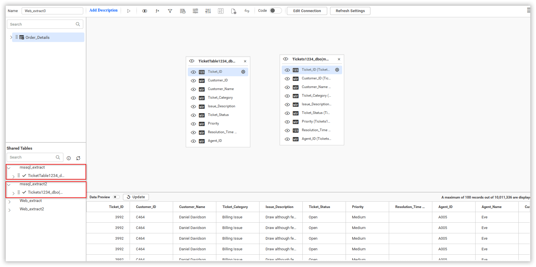Extract data source drag and drop