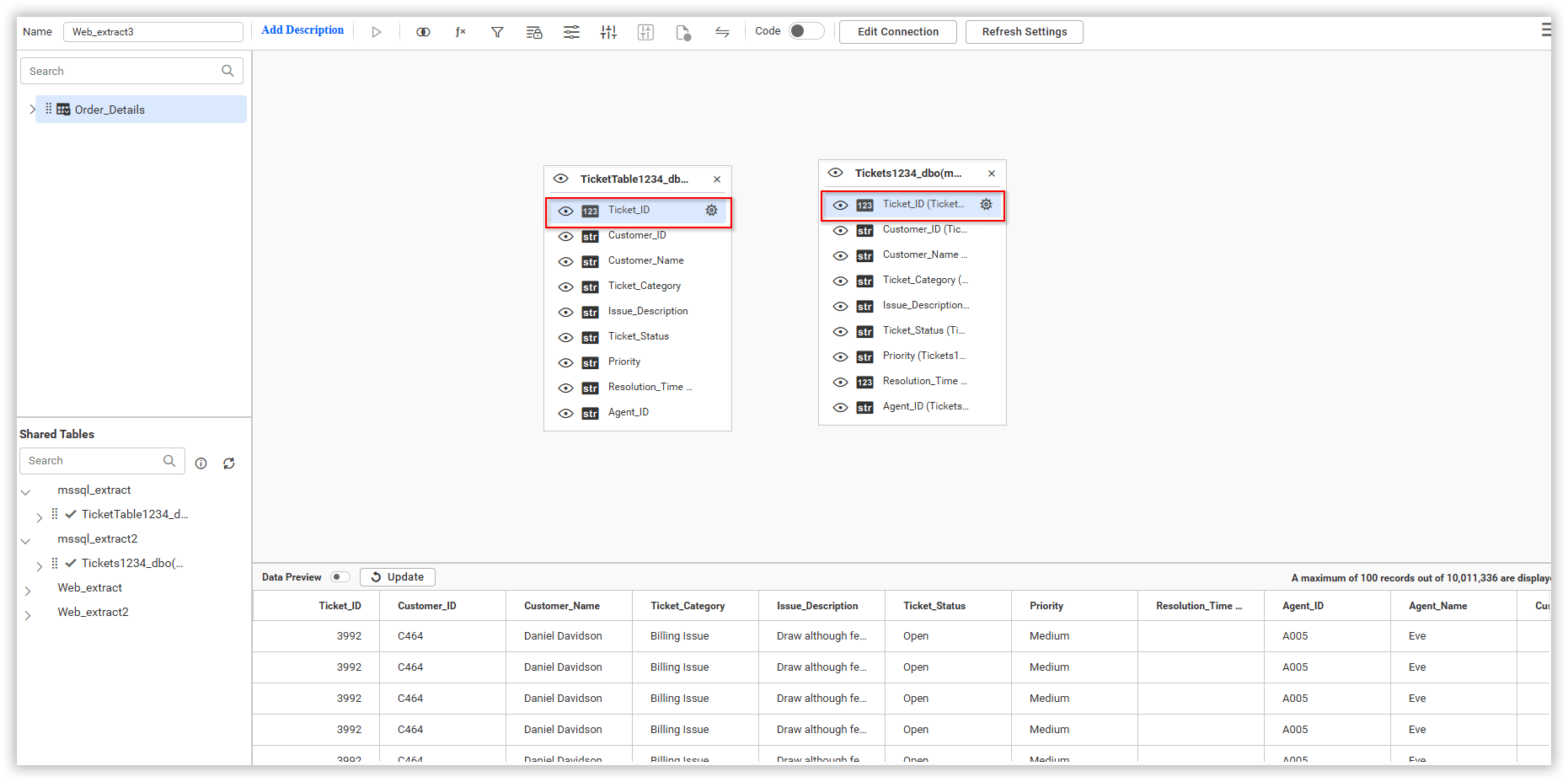 Extract data merge view