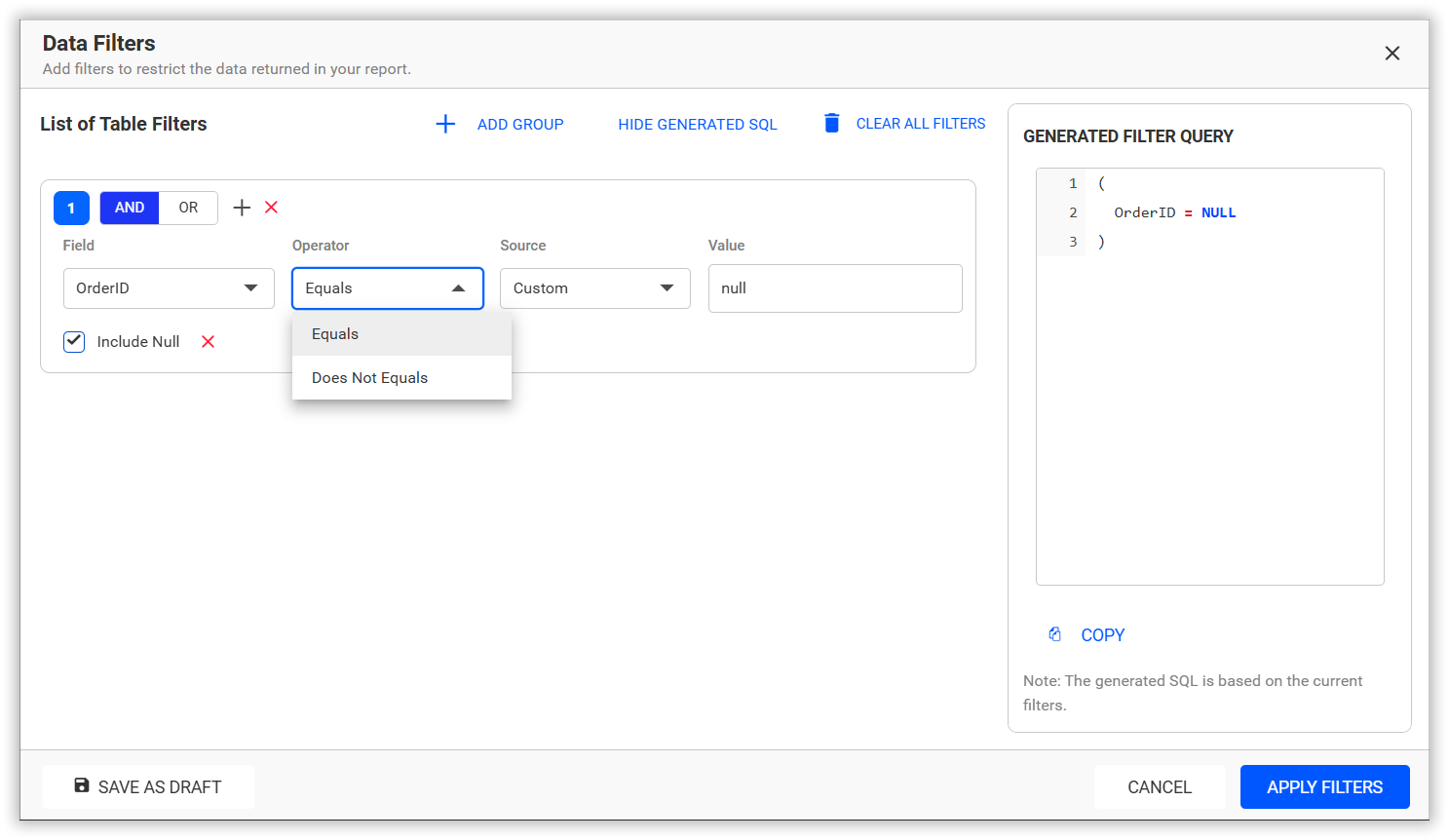 Null values condition