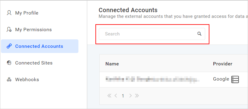 Search connected account textbox