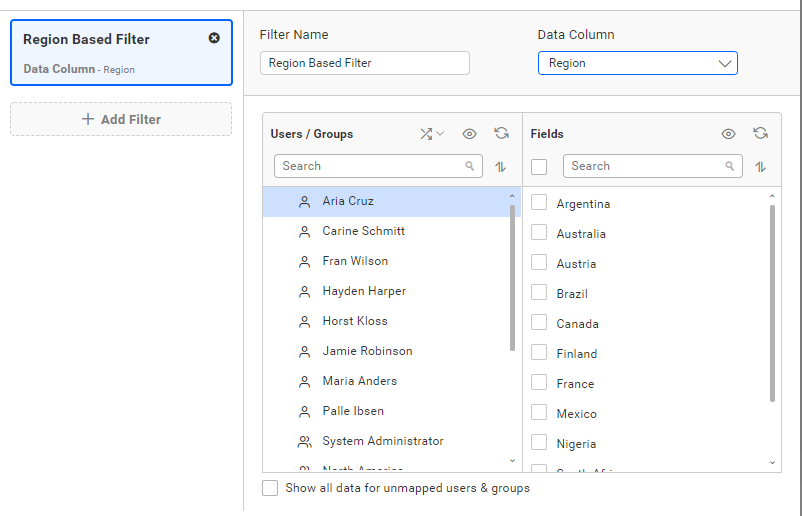 User Filter Manual Mode Select Column