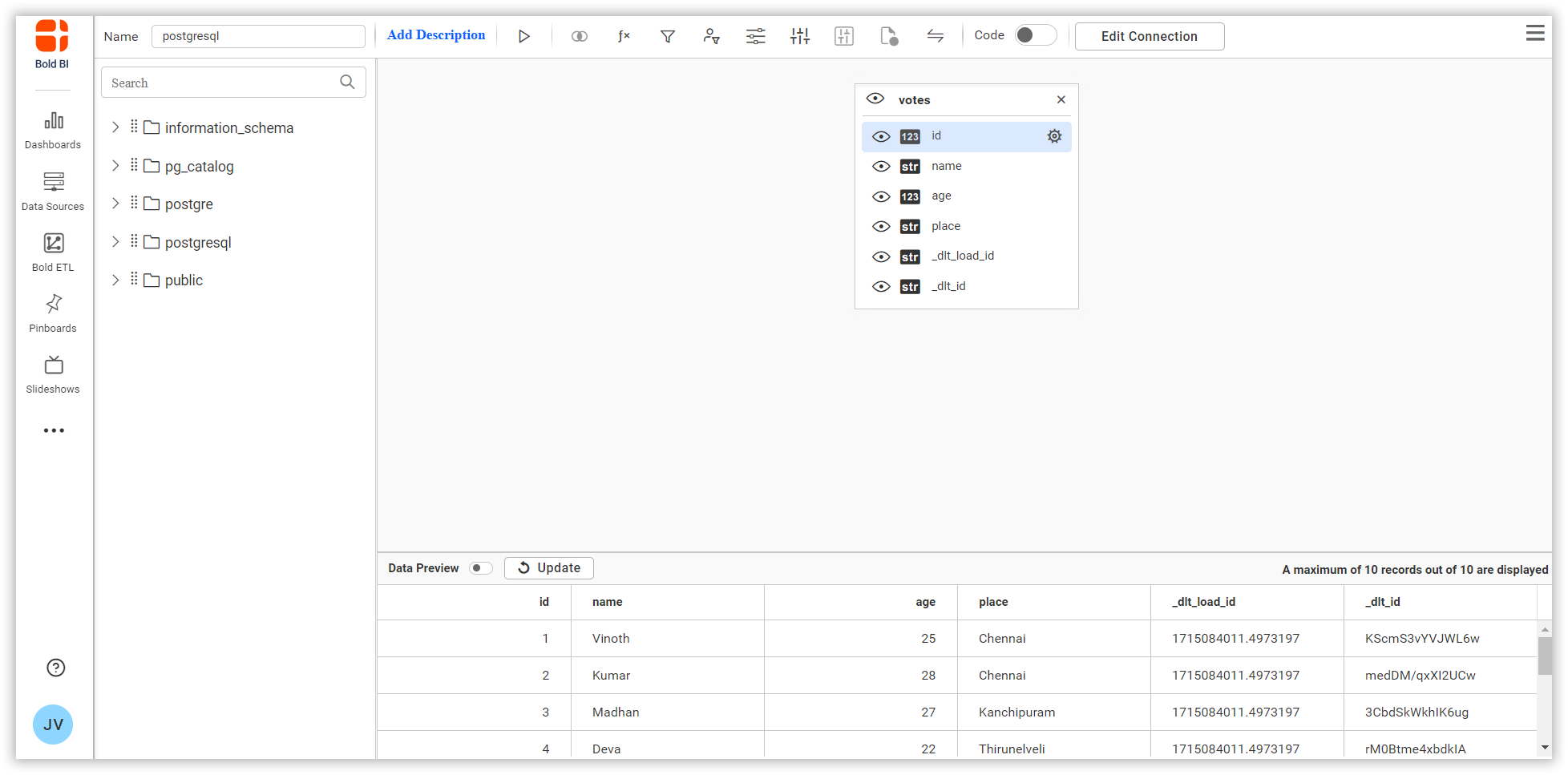 PostgreSQL ETL- BoldBI